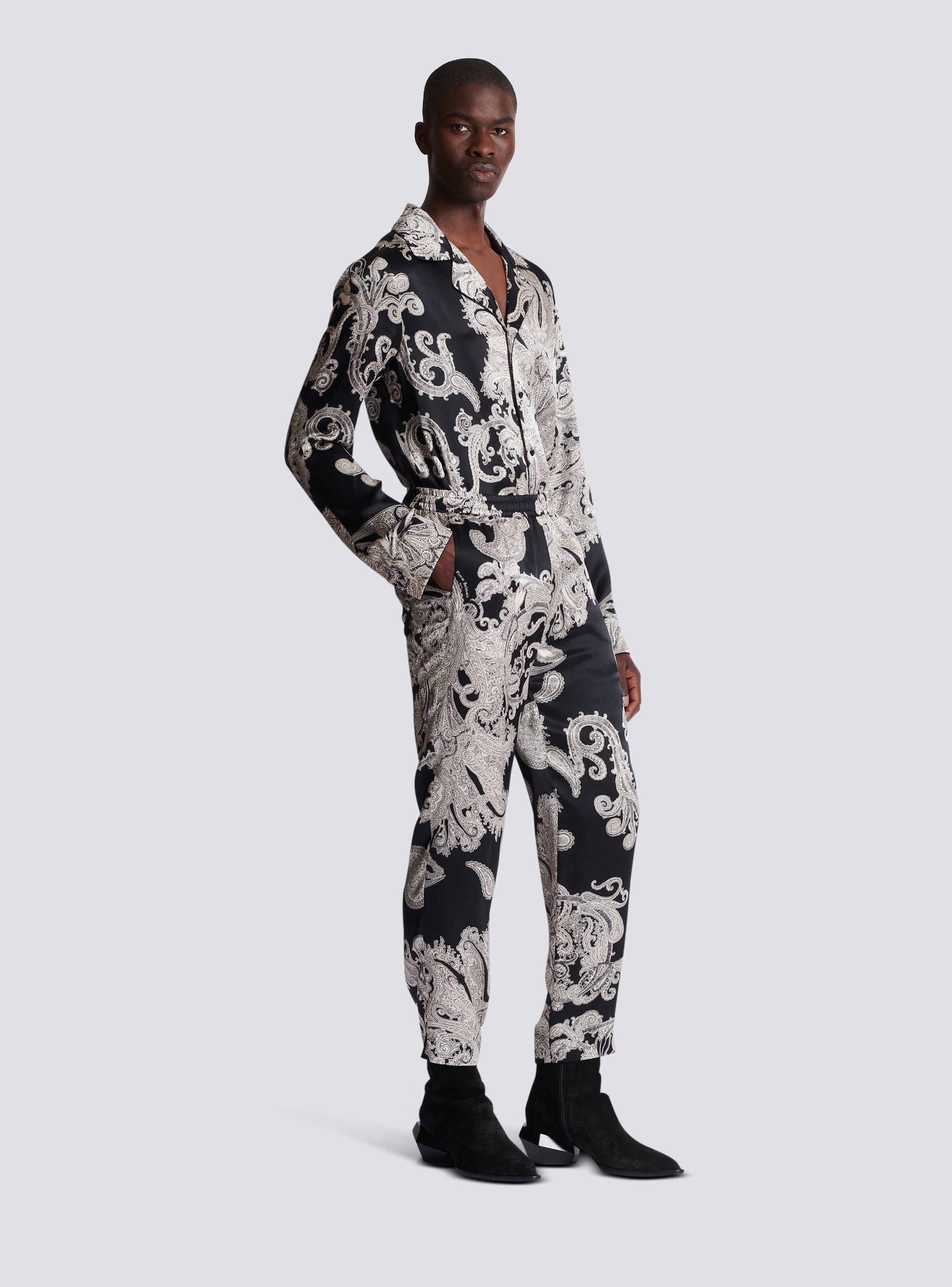 Paisley print silk trousers - 3