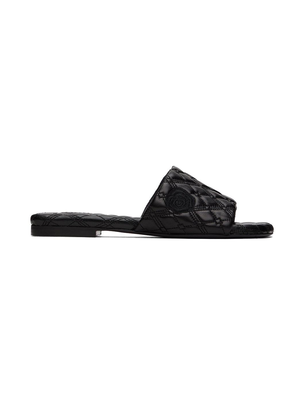 Black Leather Quilt Slides - 1