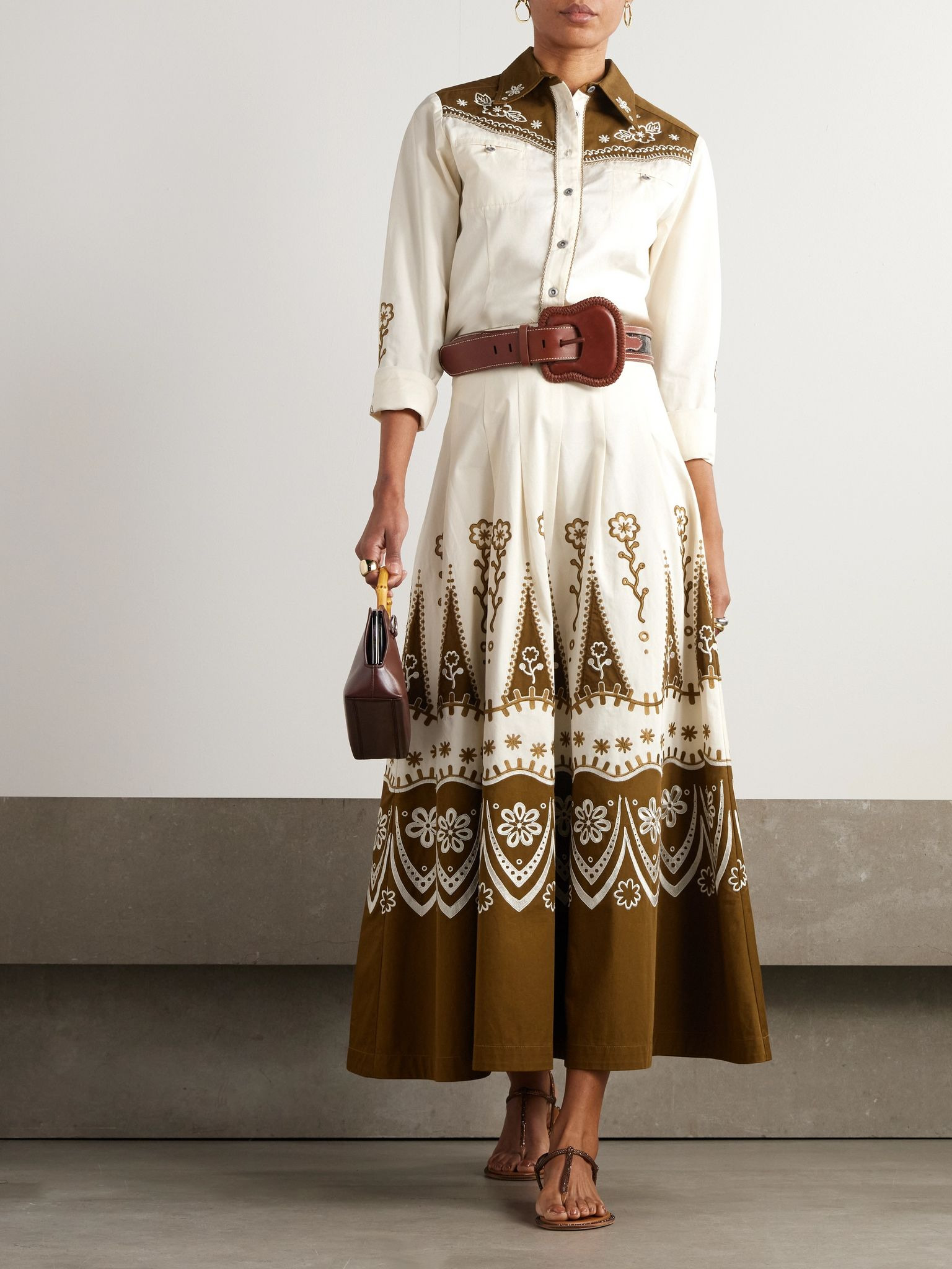 Amelianna embroidered cotton-blend drill maxi skirt Brown - 2