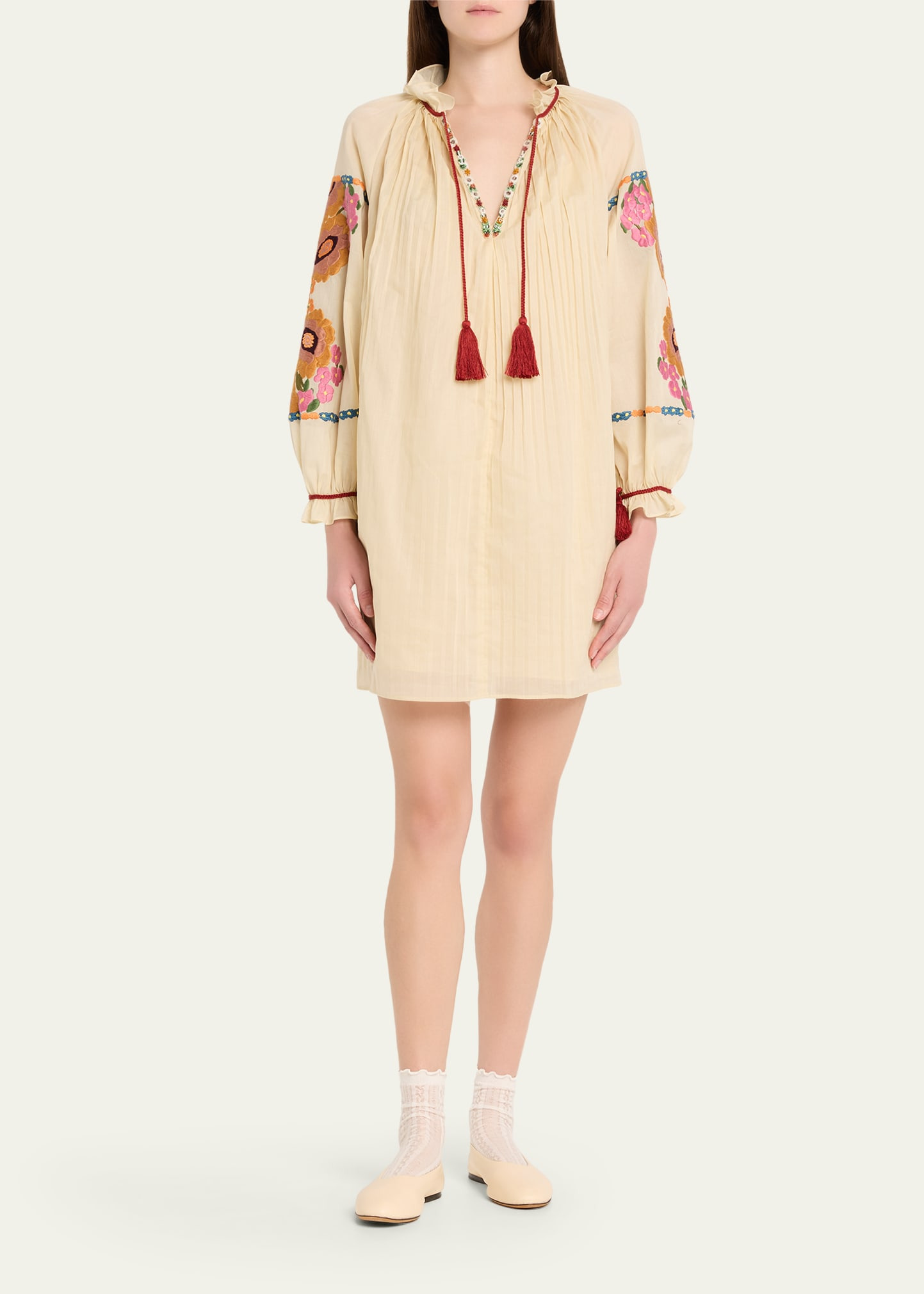 Floral Embroidered Pintuck Blouse - 2