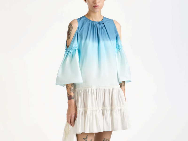 WOMENS DIP DYE RUFFLE DRESS IN WHITE & BLUE 5