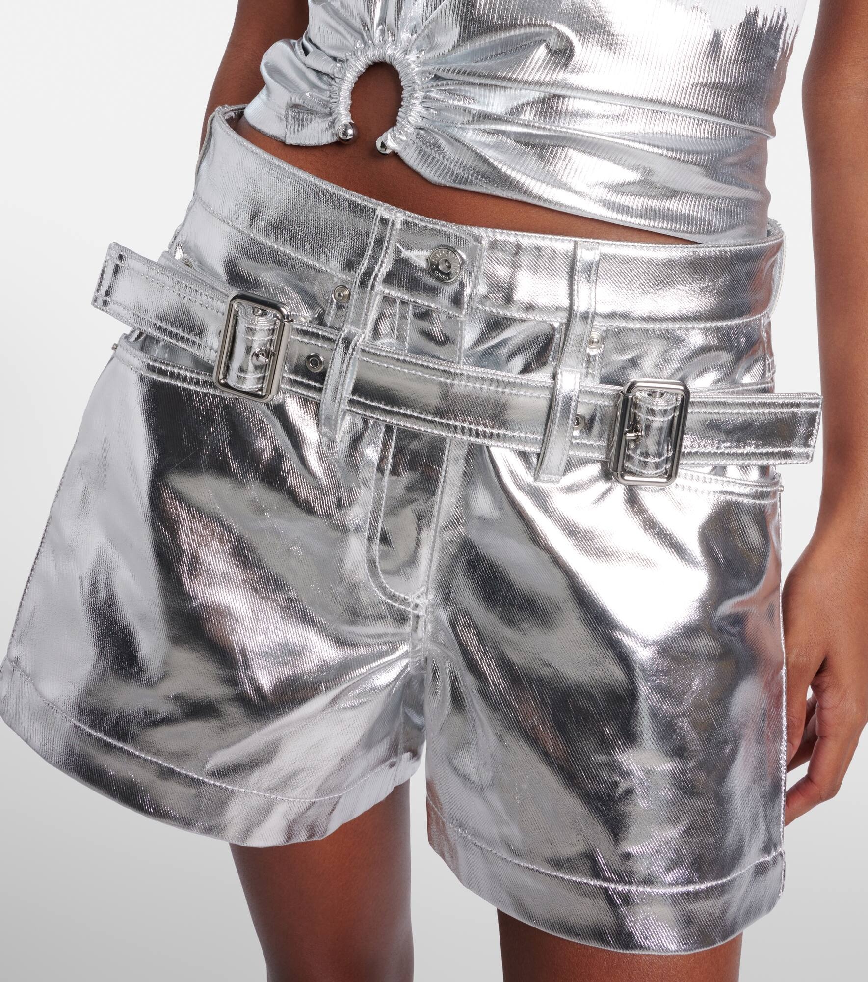 Metallic cotton high-rise shorts - 4