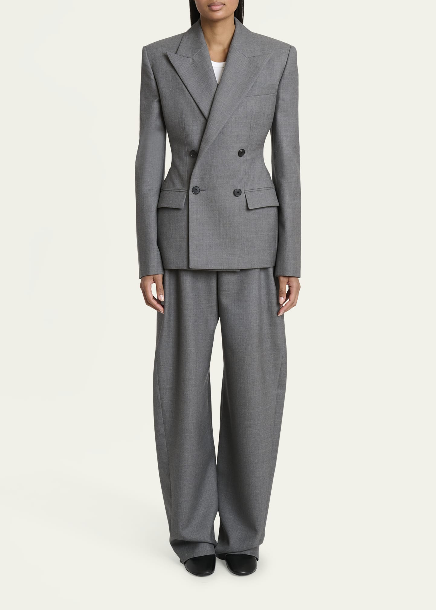 Double Breasted Slim Fit Wool Blazer - 2