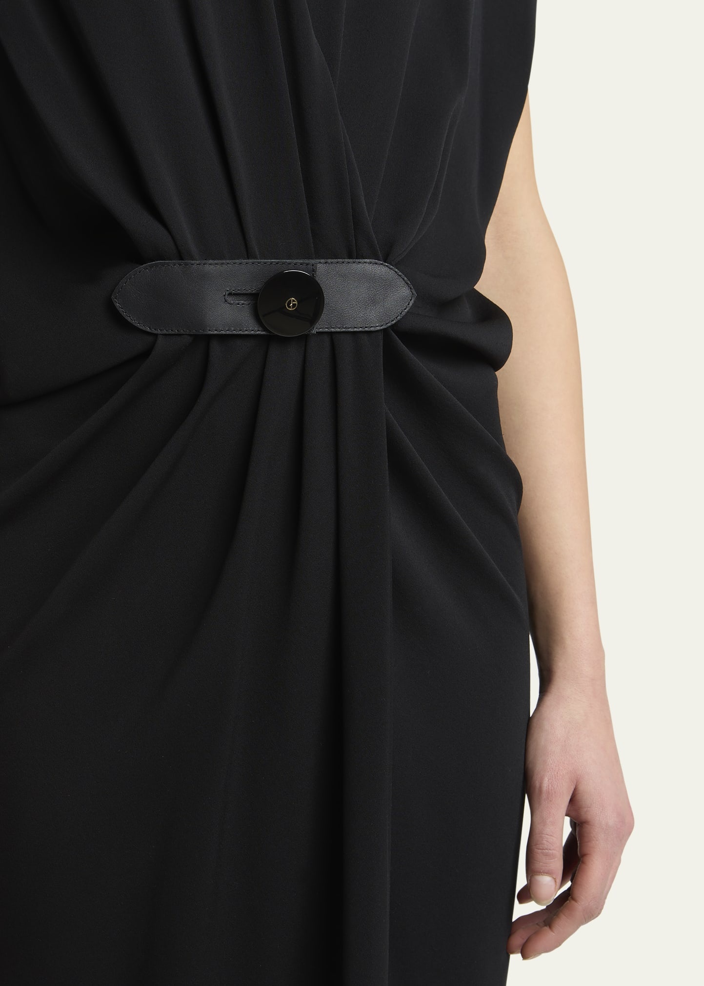 Gathered Leather Buckle Silk Dress - 5