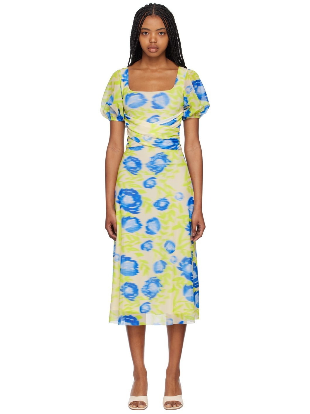 Green & Blue Printed Midi Dress - 1