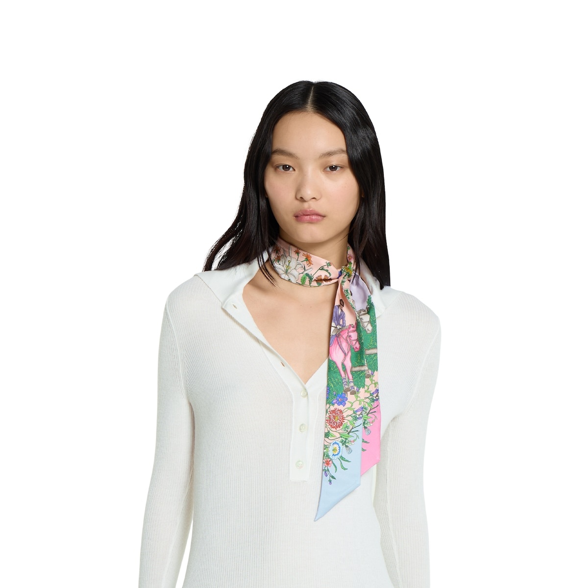 Printed silk twill neck bow - 3