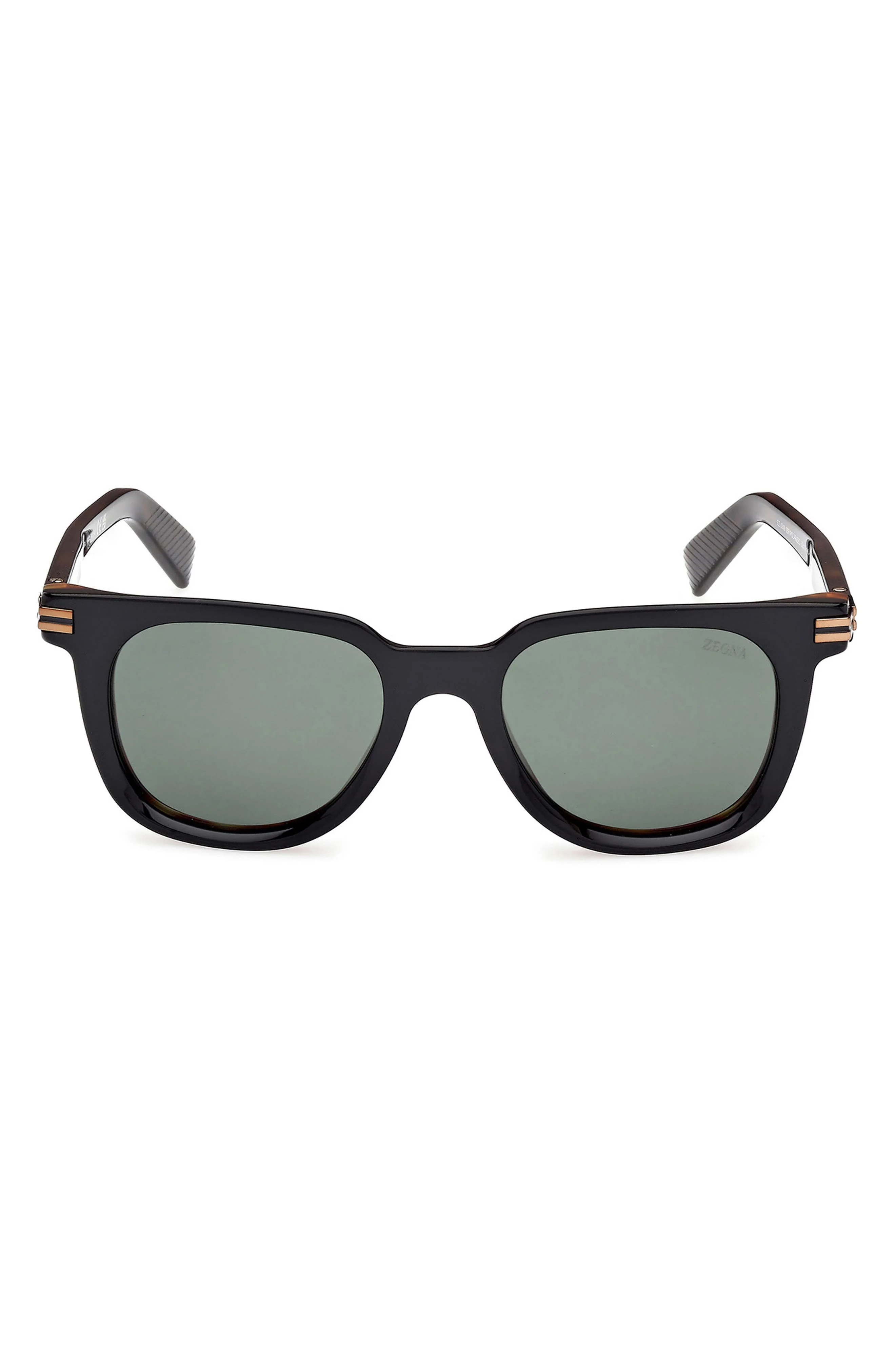 ZEGNA 50mm Polarized Geometric Sunglasses in Shiny Black And Havana at Nordstrom - 1