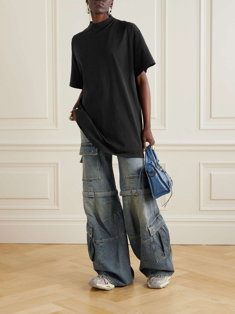BALENCIAGA Oversized distressed printed cotton-jersey T-shirt Black outlook