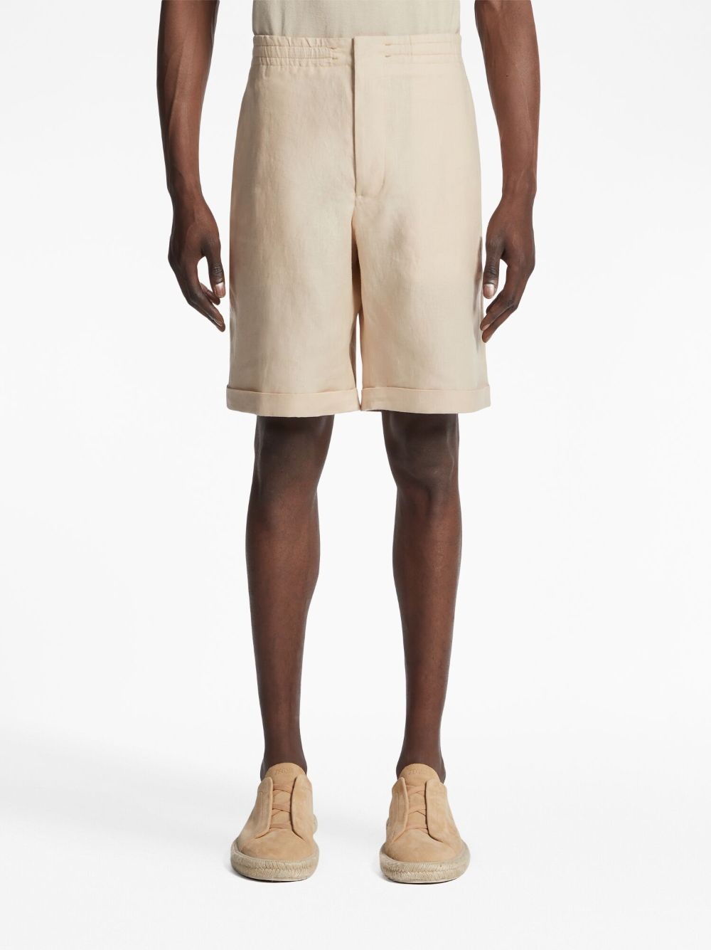 elasticated-waist linen shorts - 3