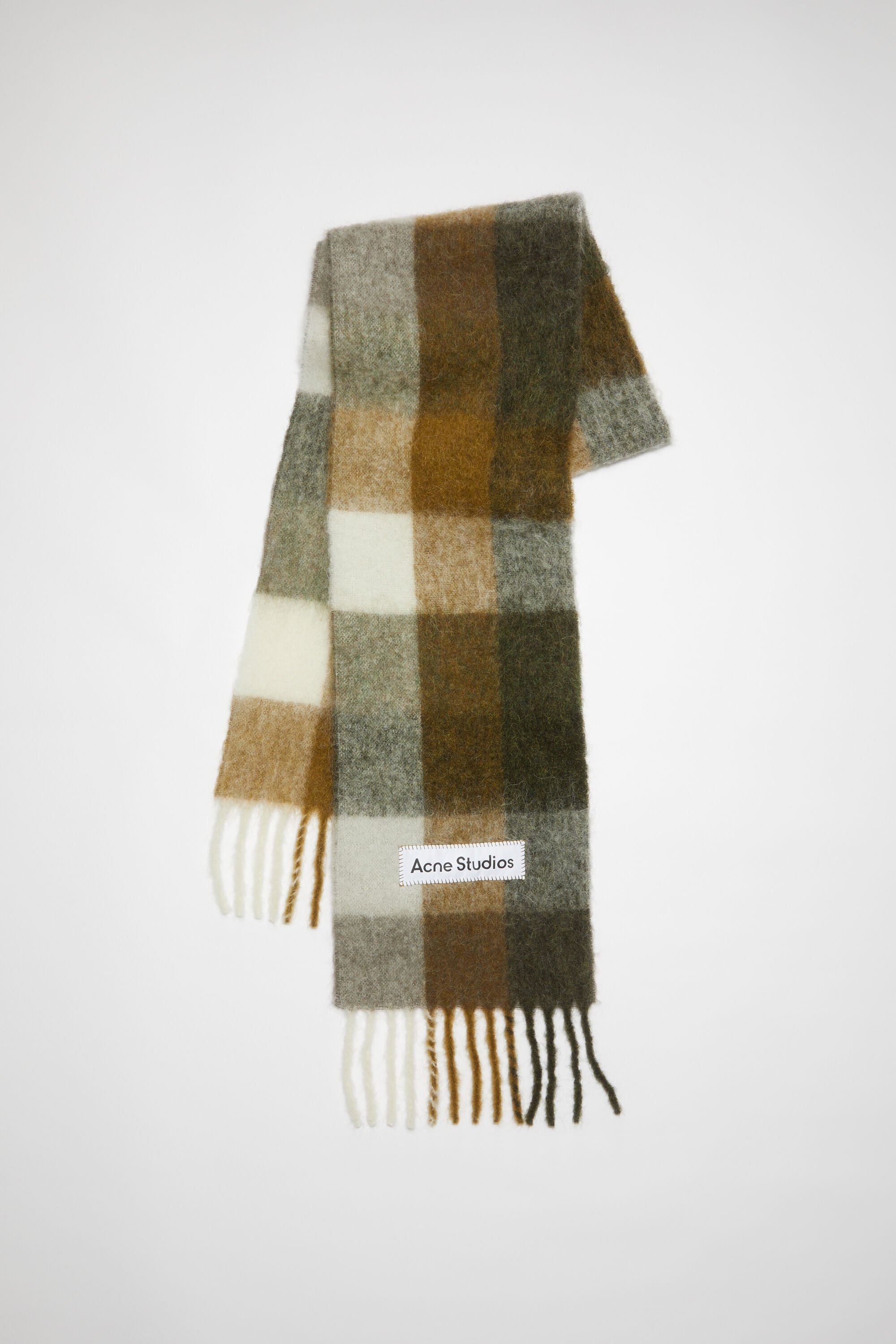 Mohair checked scarf - Taupe/Green/Black - 1