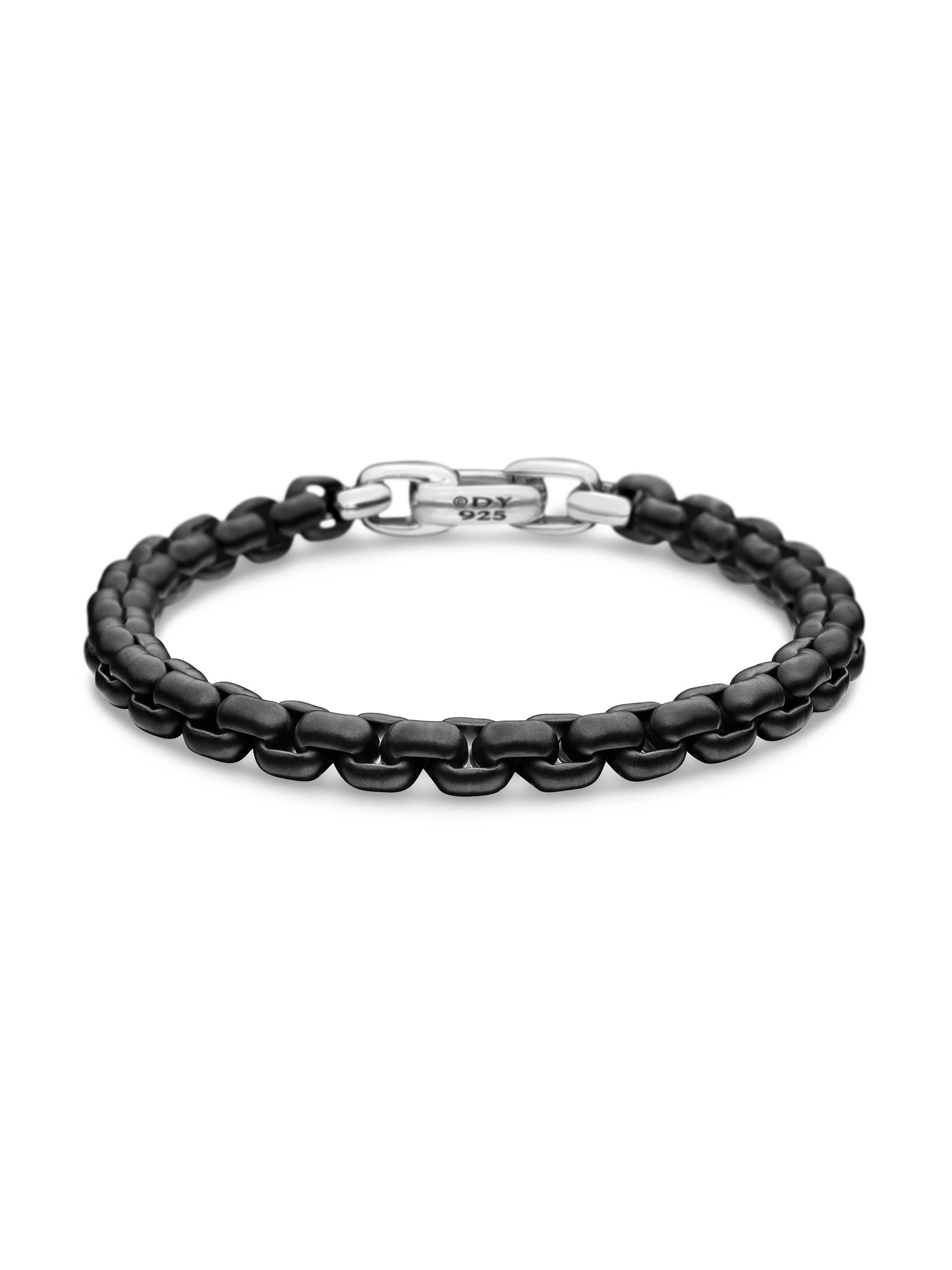 Men's Box Chain Bracelet - Black Silver - 1