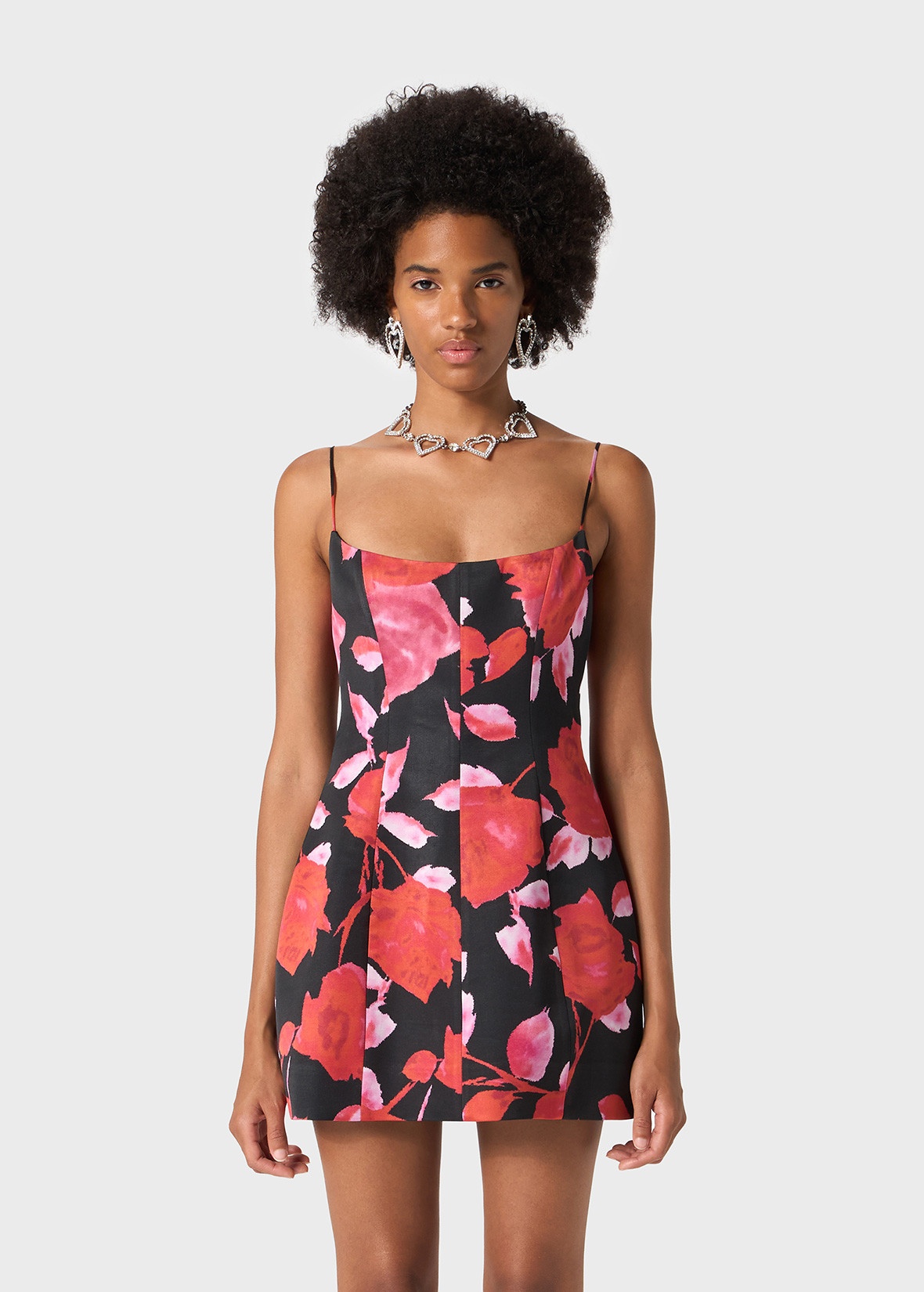 MINI DRESS IN PRINTED SATIN WITH SHAPED SKIRT - 3