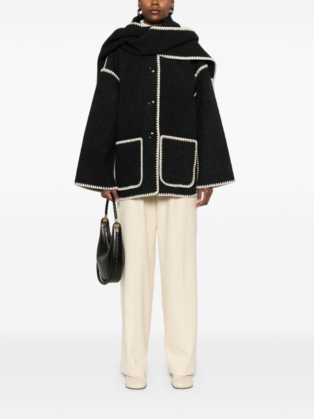 attached-scarf jacket - 2