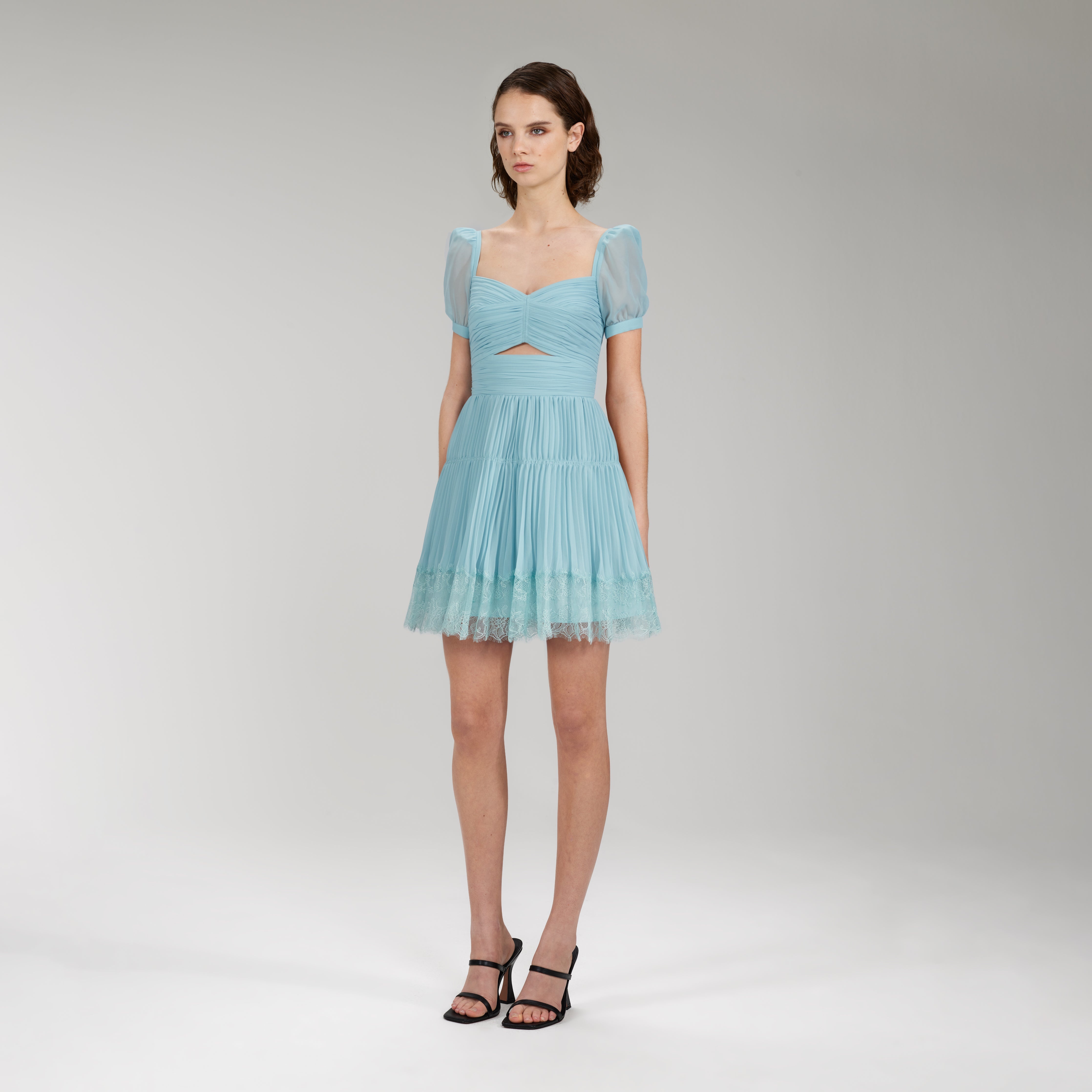 green emerald velvet dress Self-Portrait // Blue & Green Chiffon Dot Mini Dress – VSP Consignment main image 0