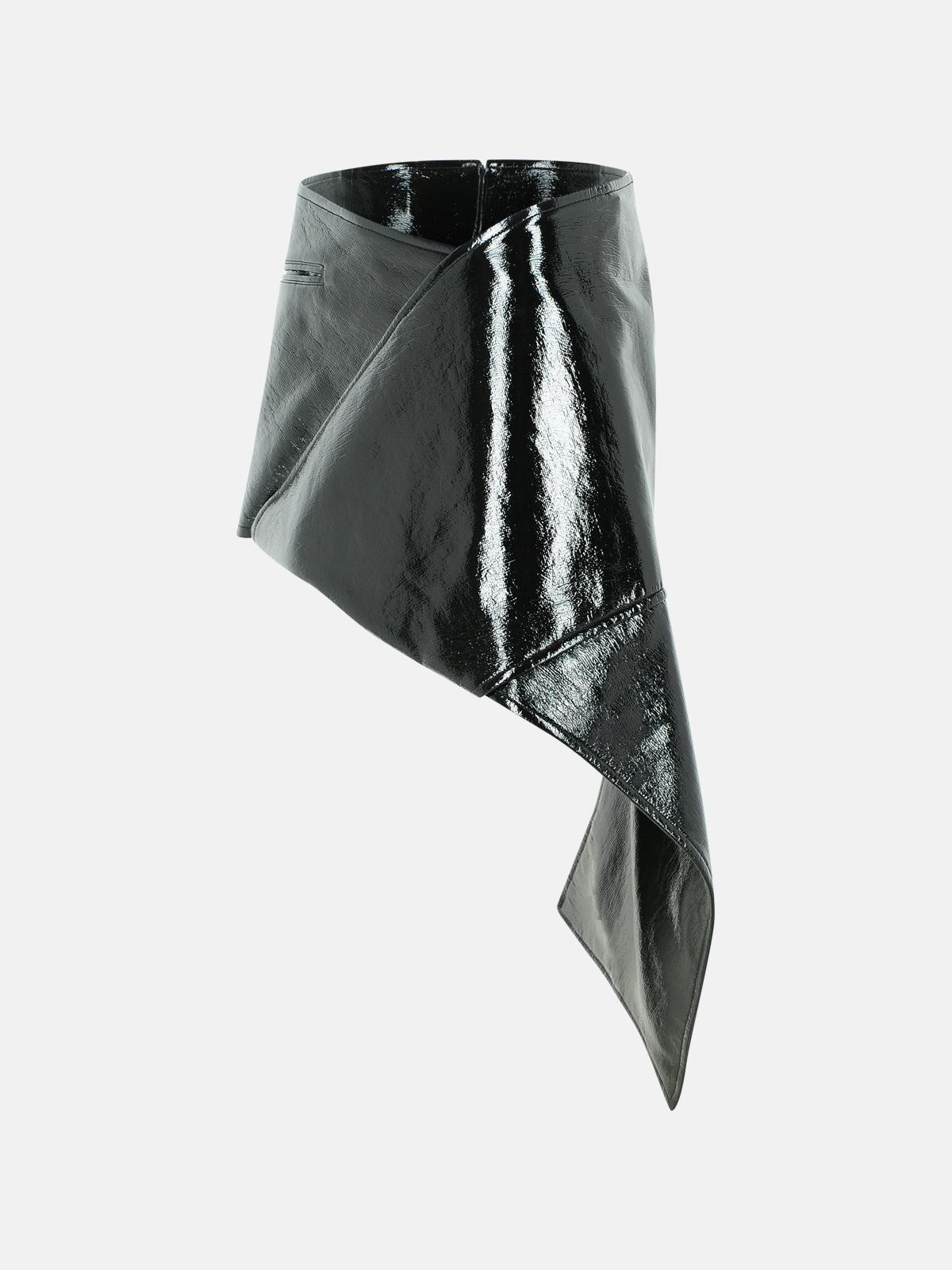 'VINYL' BLACK COTTON BLEND MINISKIRT - 2