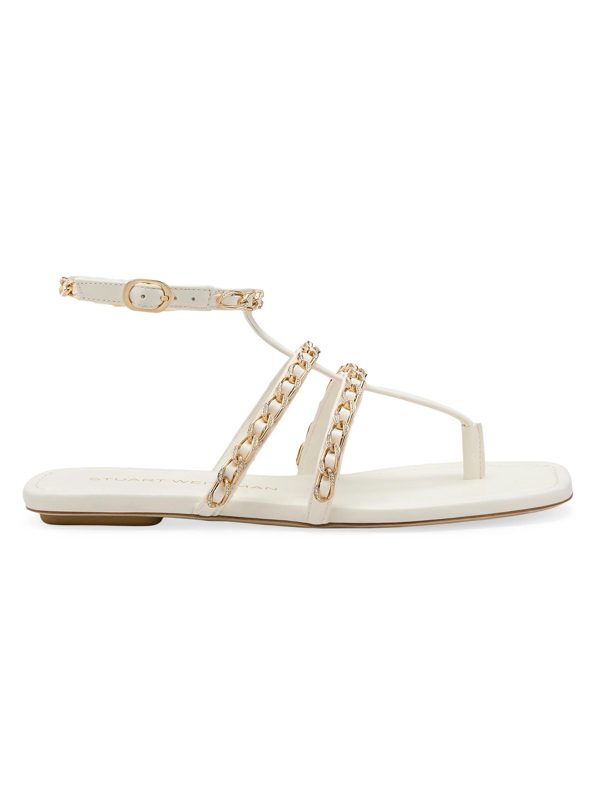 Women's Soluxe Crystal-Embellished Leather Flat Sandals - Cream - 1