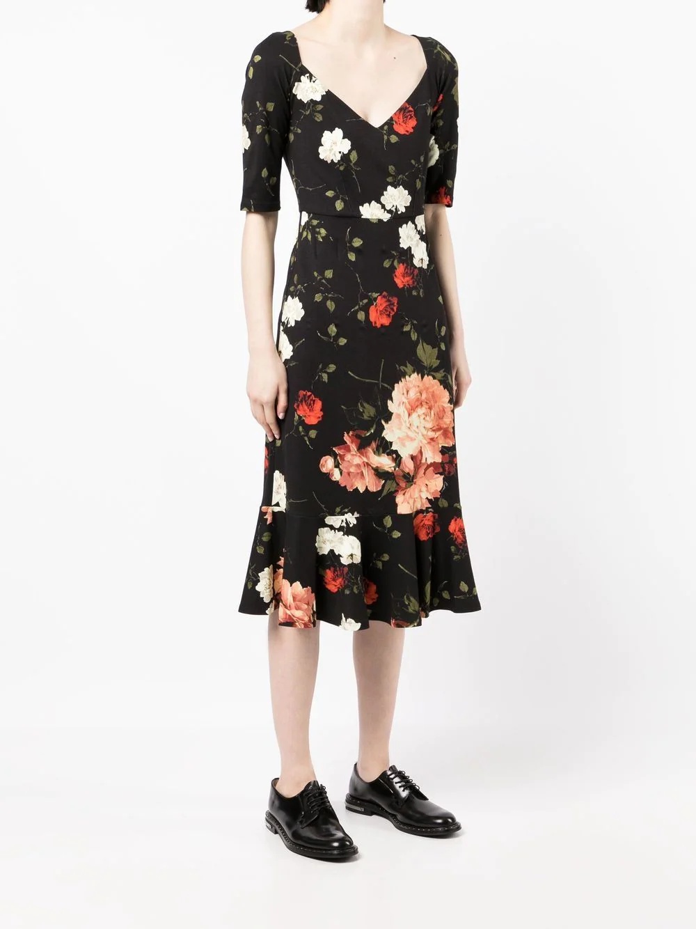 floral sweetheart-neck midi dress - 3