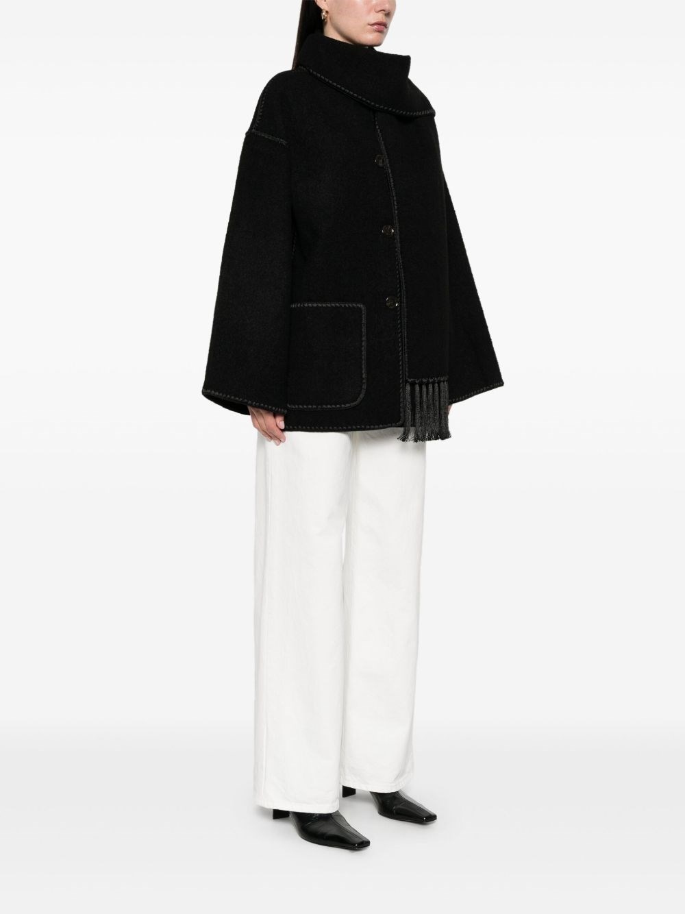 Embroidered scarf wool jacket - 3