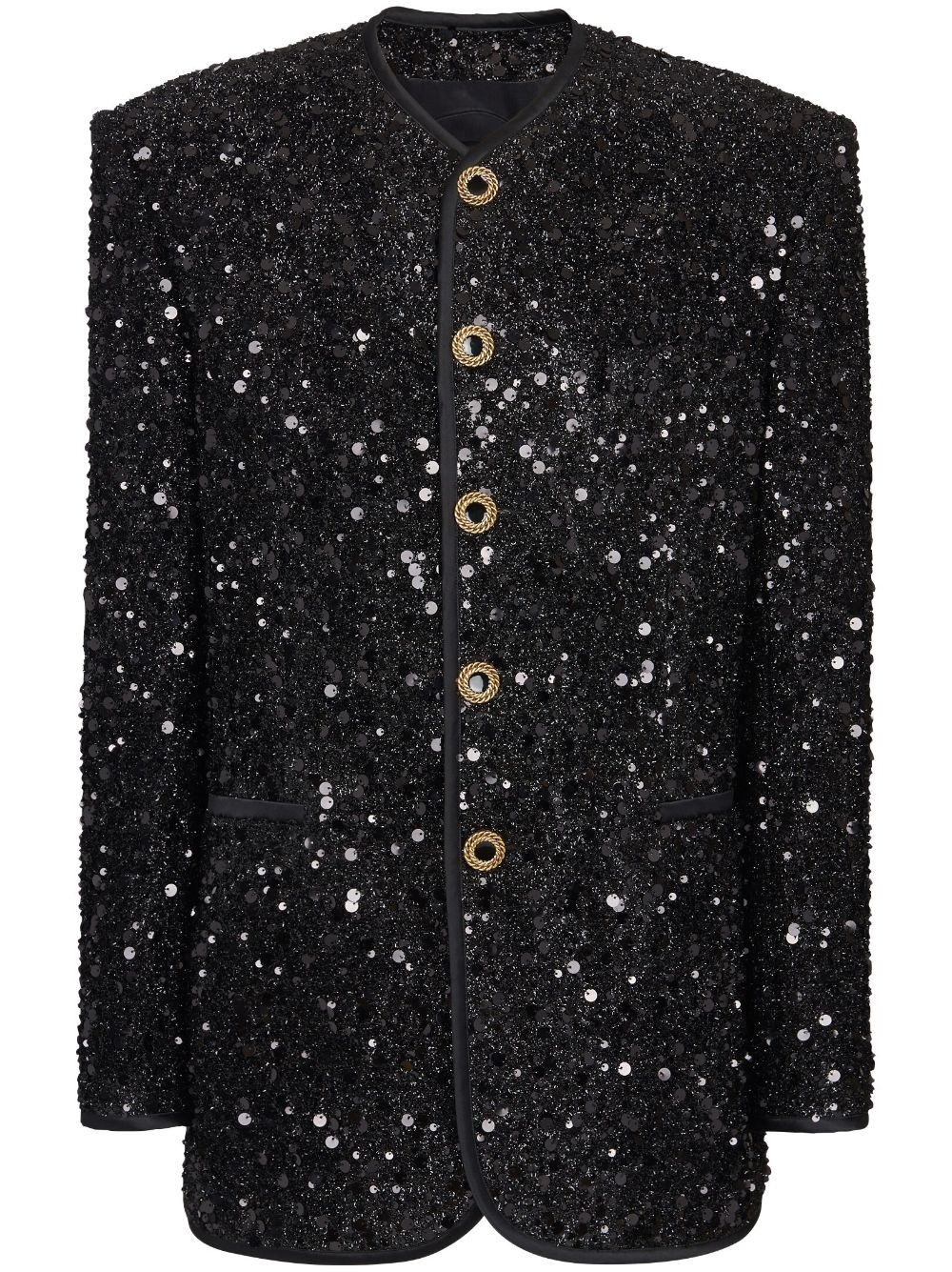 collarless single-breasted sequinned jacket - 1