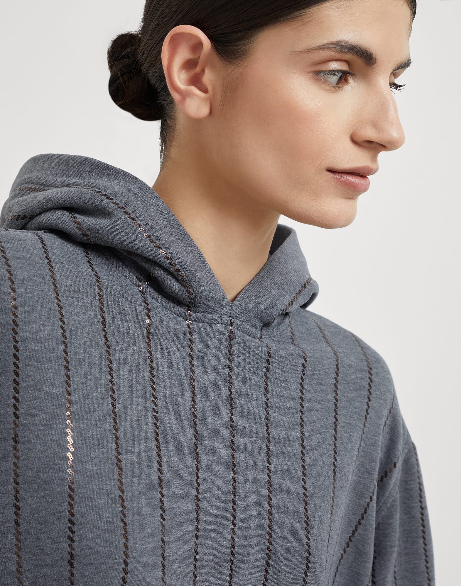Cotton smooth French terry hooded sweatshirt with dazzling chalk stripe embroidery - 3