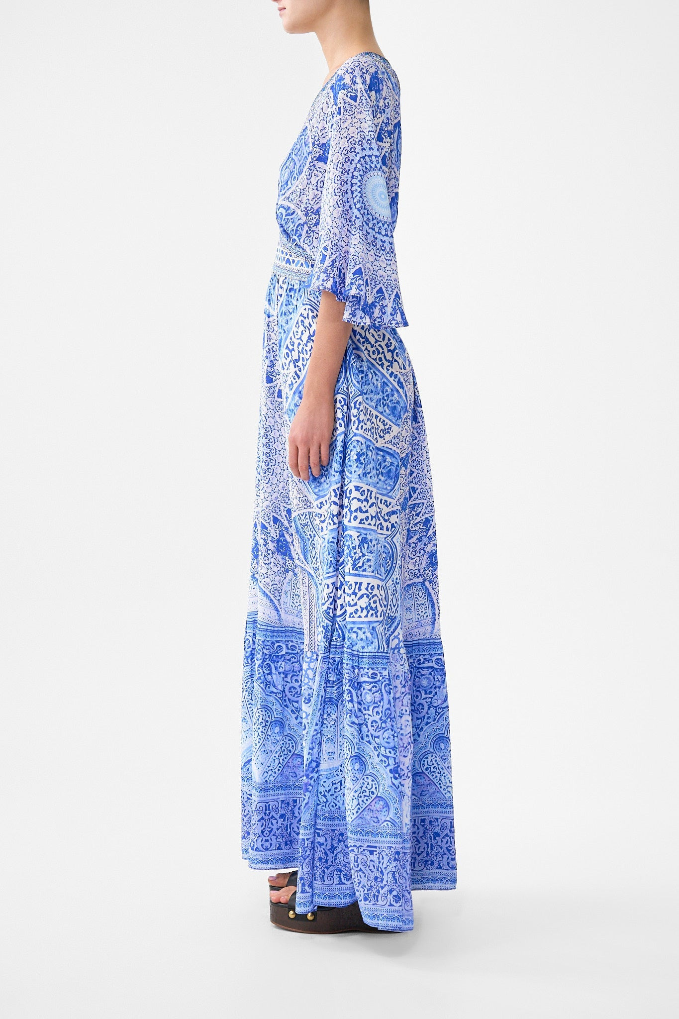 WAISTED DRESS WITH HEM RUFFLE - 4
