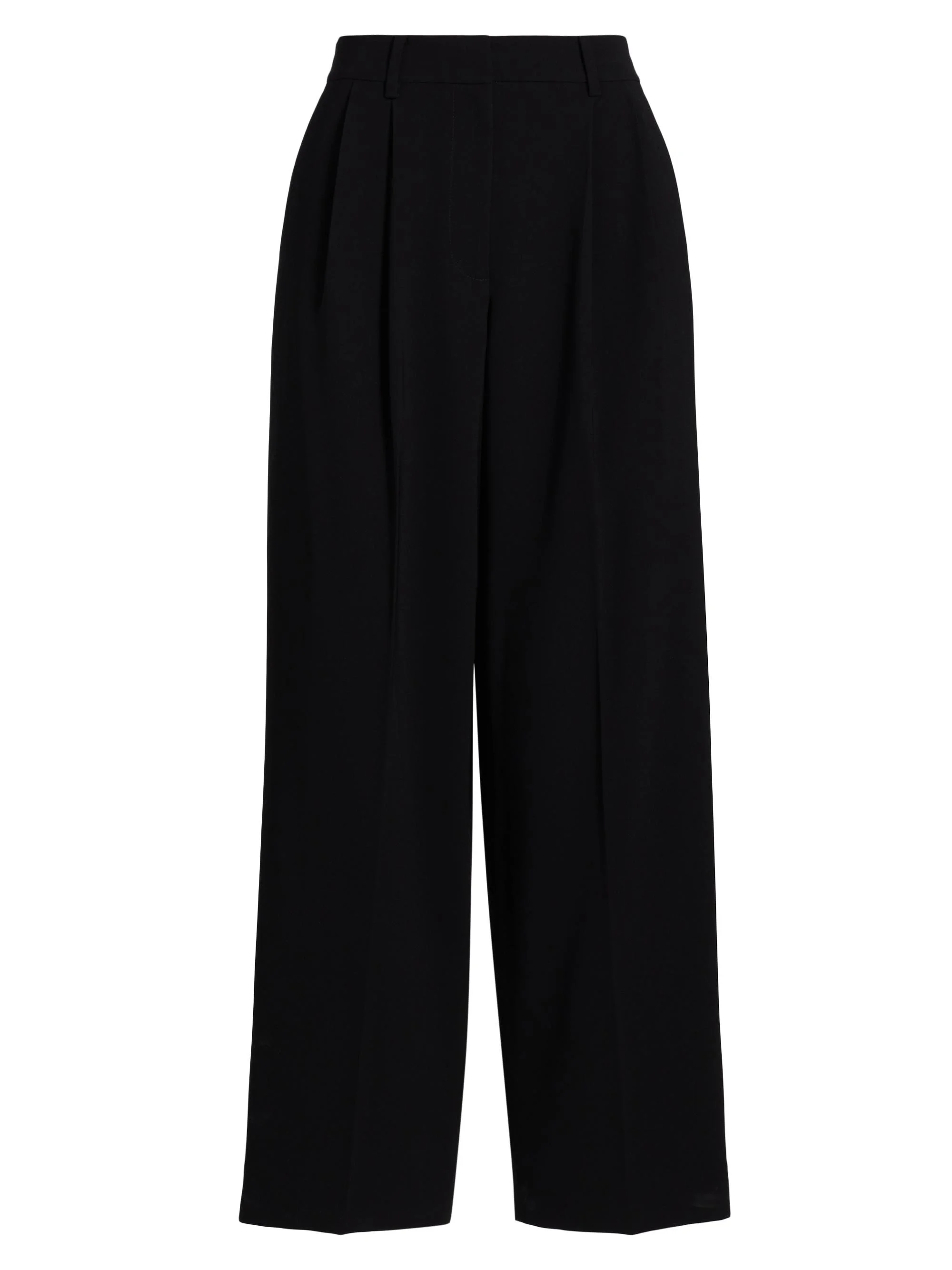 Women's Pleated Wide-Leg Pants - Black - 1