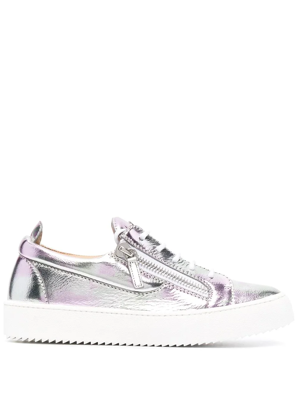 metallic leather low-top sneakers - 1
