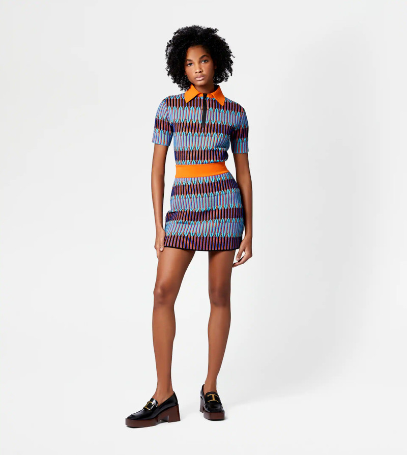 Tod's JACQUARD MINISKIRT - LIGHT BLUE, ORANGE outlook