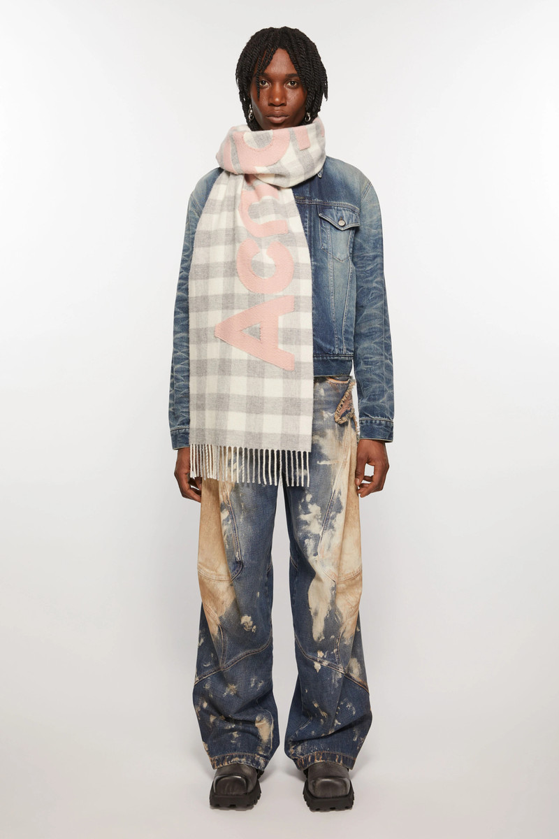 Acne Studios Check logo scarf - Grey/pink outlook