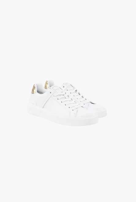 White calfskin and metallic gold leather B-Court sneakers - 2