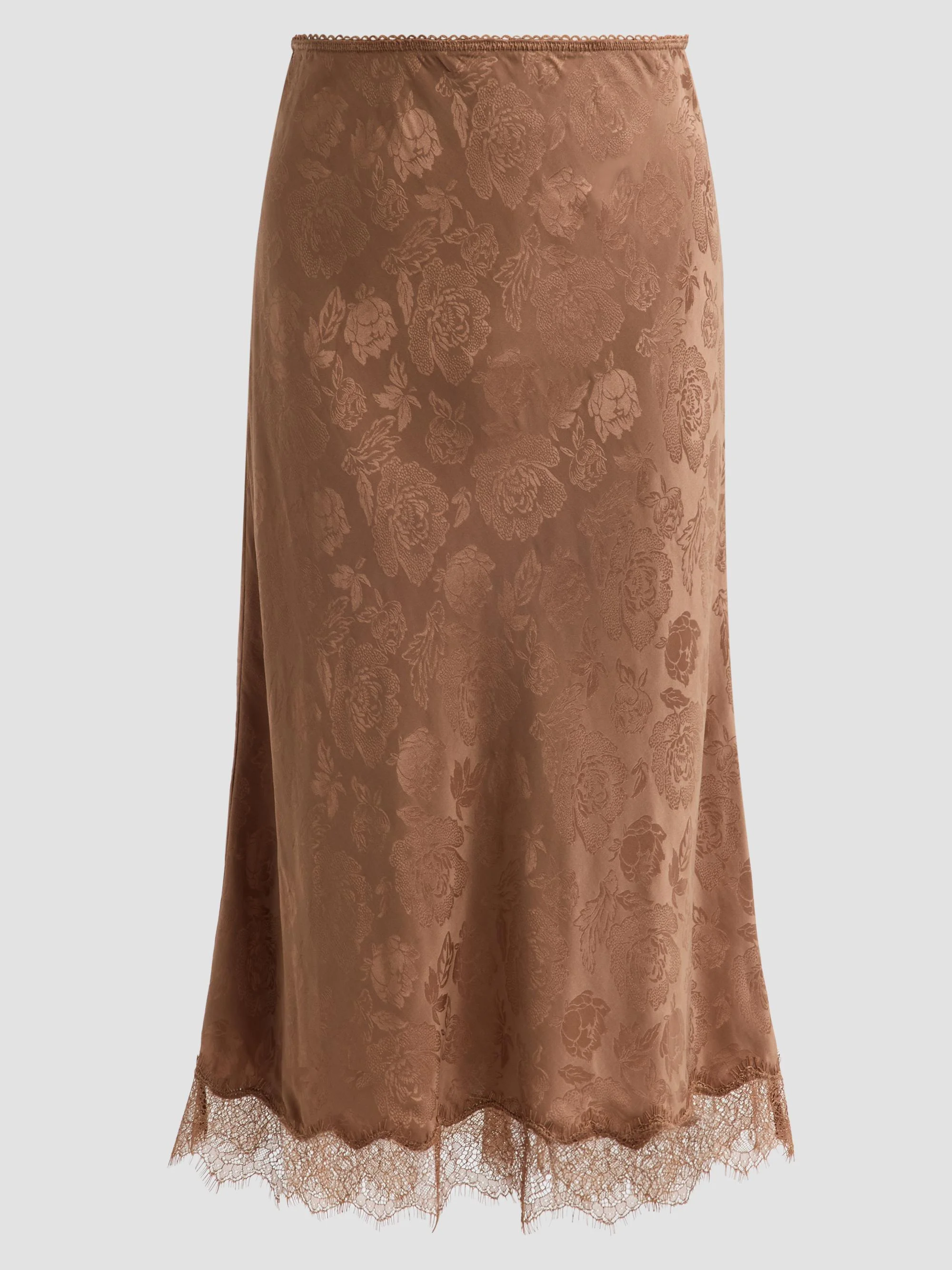 Women's Mina Floral Silk Lace-Trim Skirt - Brown - 1