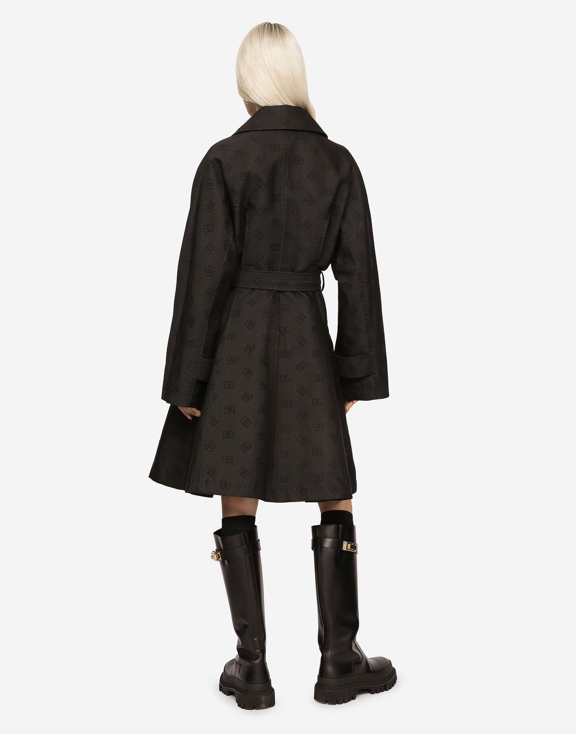 Belted jacquard coat with DG logo - 5