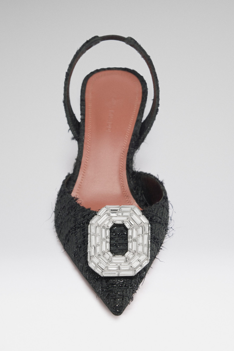 Amina Muaddi CAMELIA SLING 60 BLACK TWEED outlook