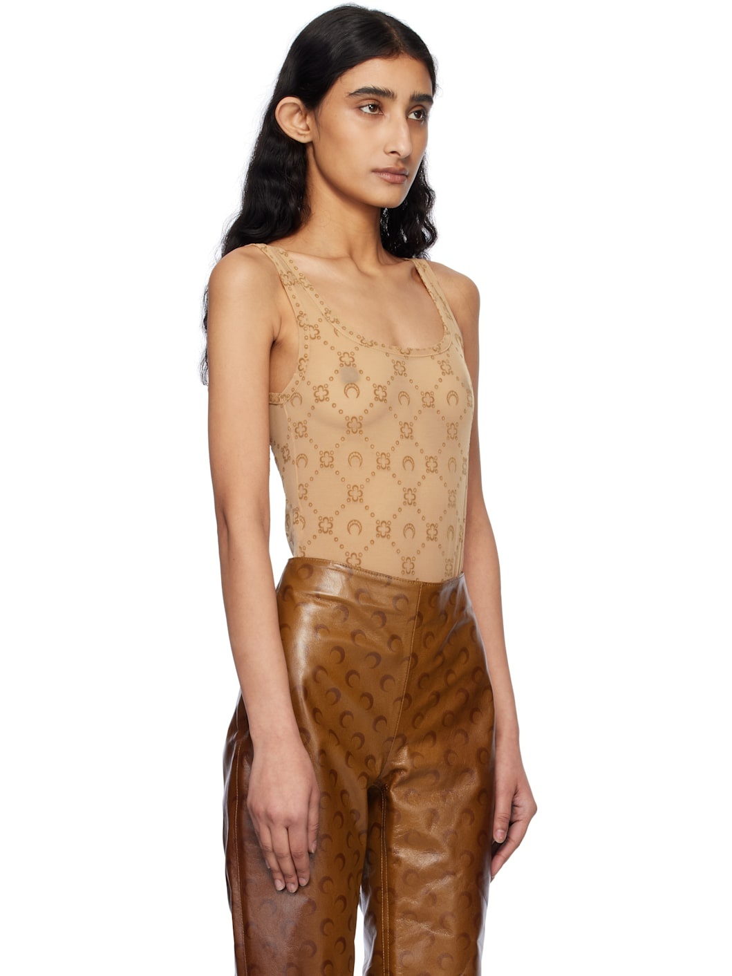 Beige Recycled Mesh Flock Bodysuit - 2