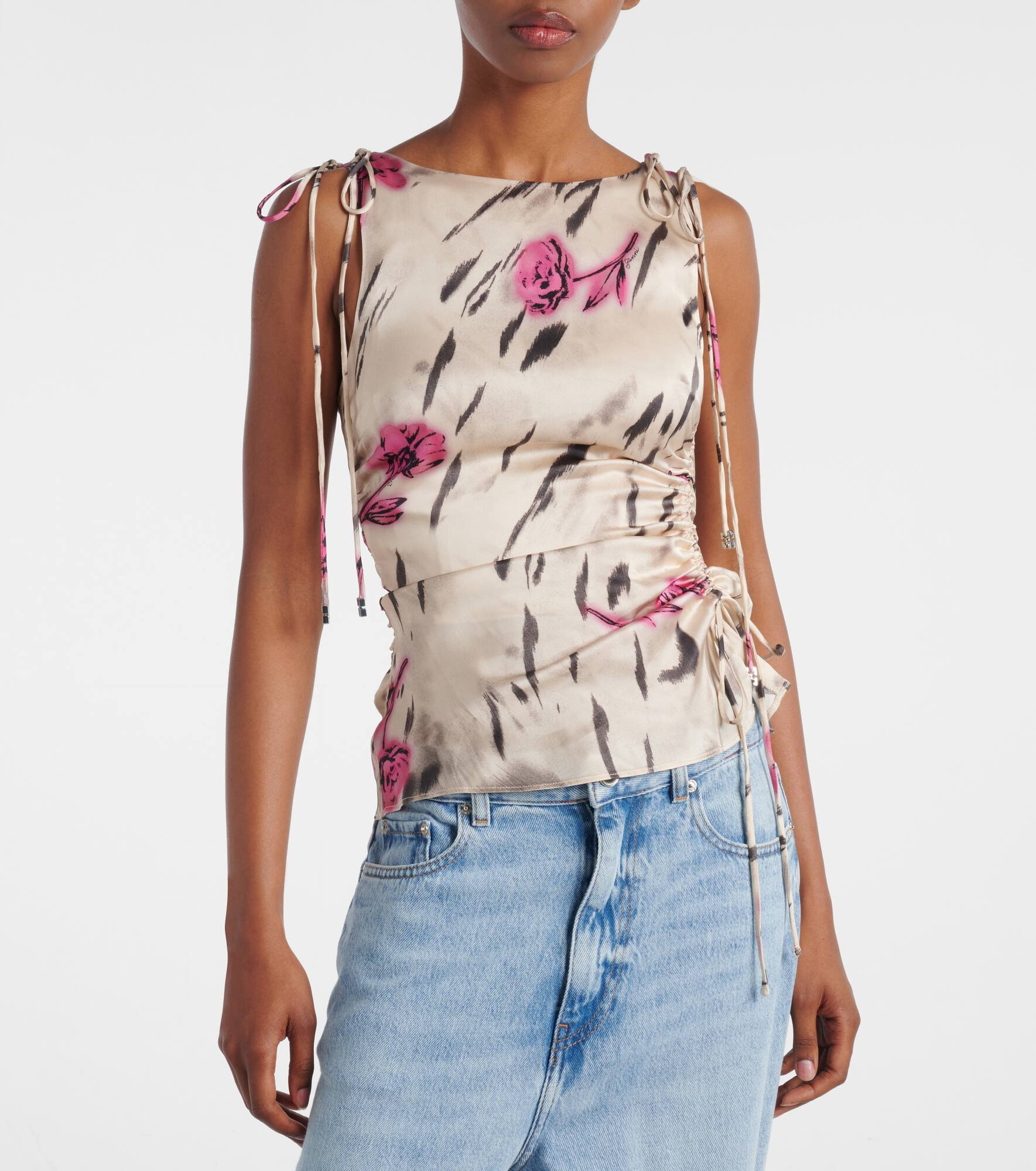 Floral ruched satin top - 6