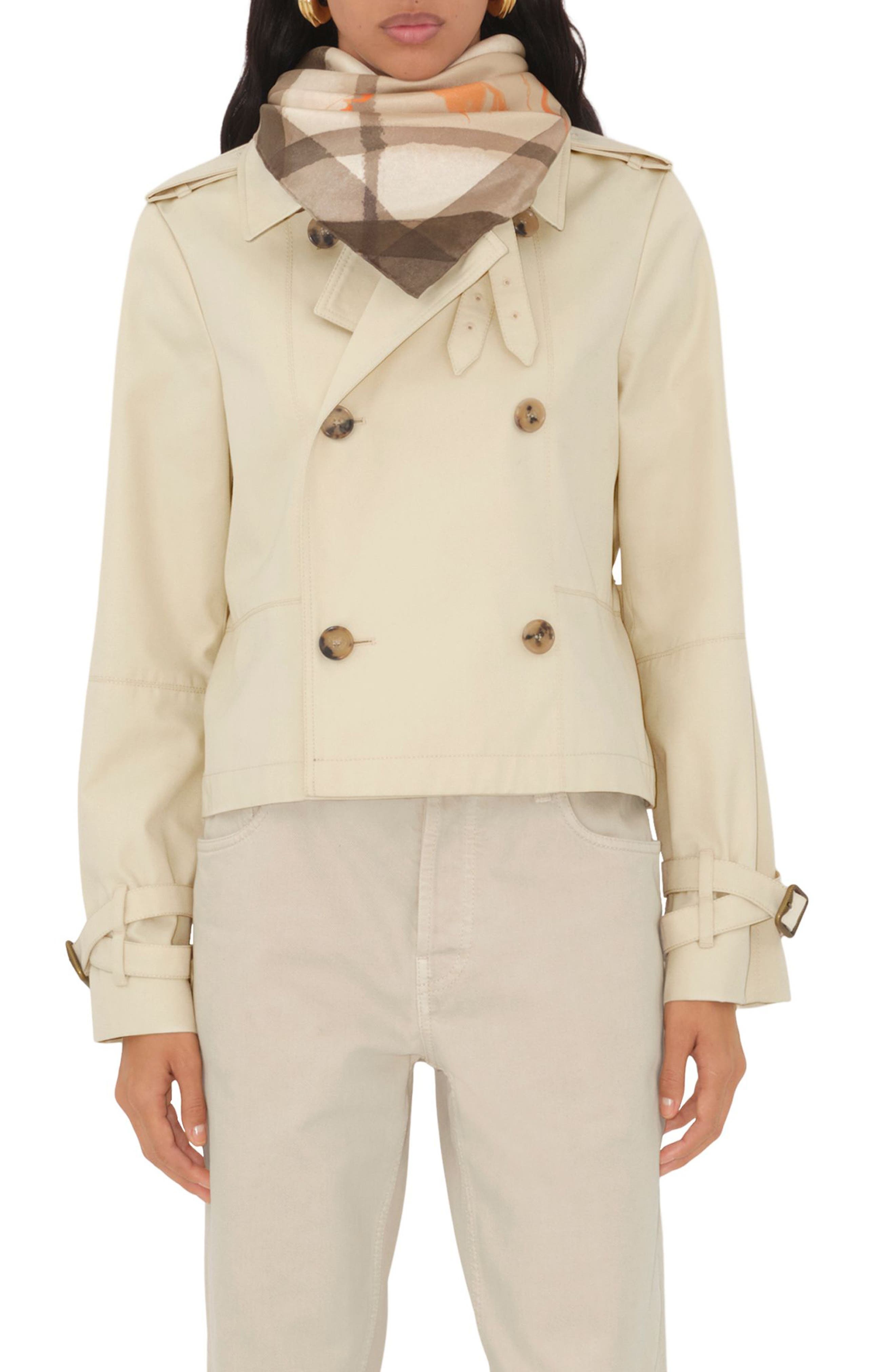 burberry Equestrian Knight Design Watercolor Check Silk Square Scarf in Birch at Nordstrom - 2