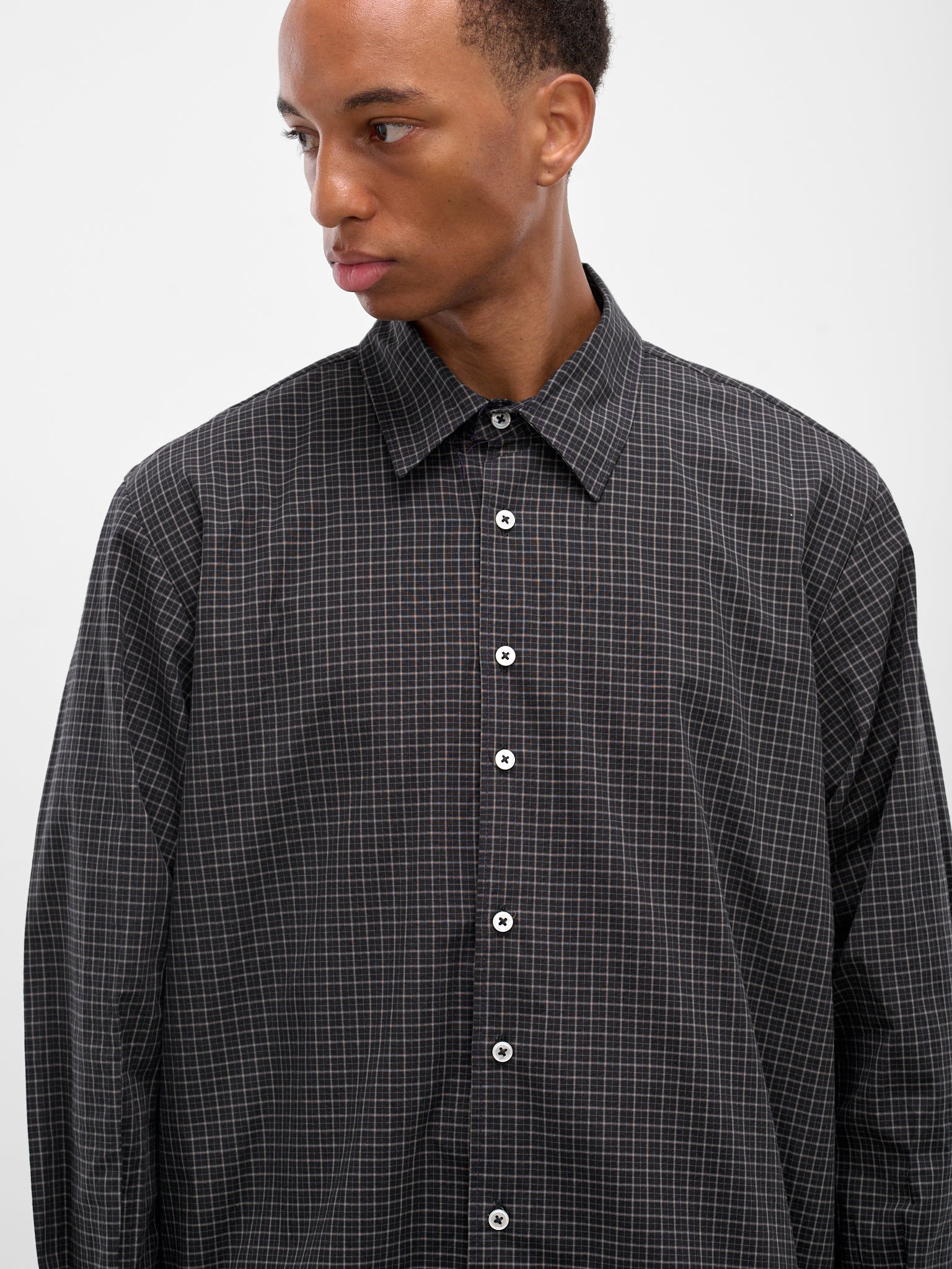 Black Check Raw Hem Shirt - 4