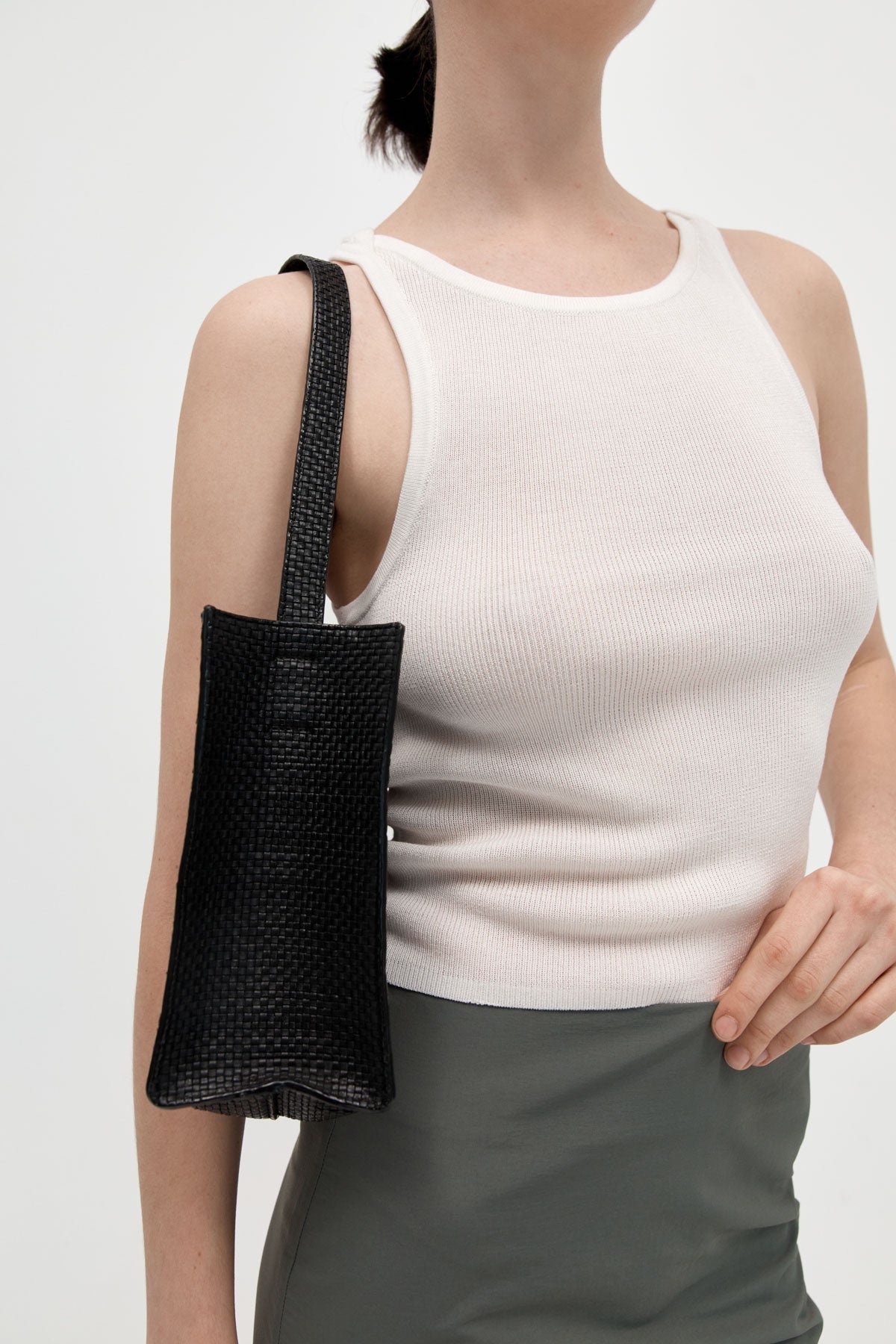 Woven Minimal Mini Tote - Black - 2