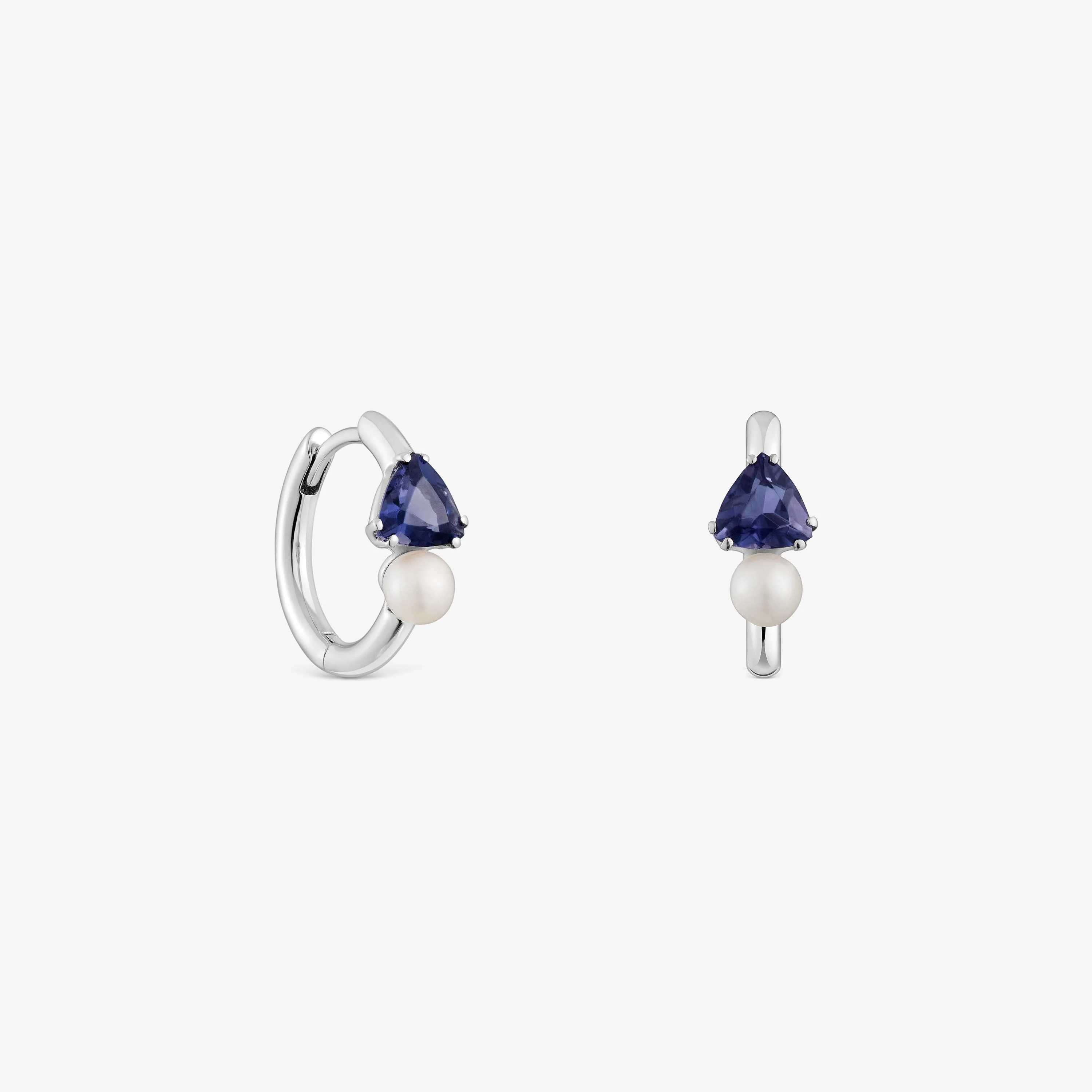 18K white gold Hoop earrings with iolite and cultured pearl Ivette - 1