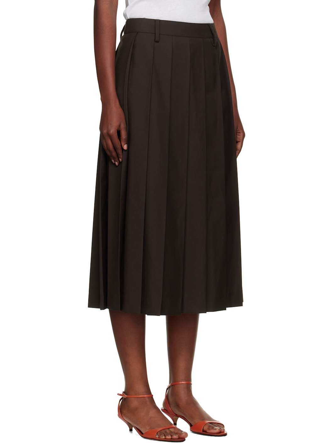 Brown Pleats Midi Skirt - 2