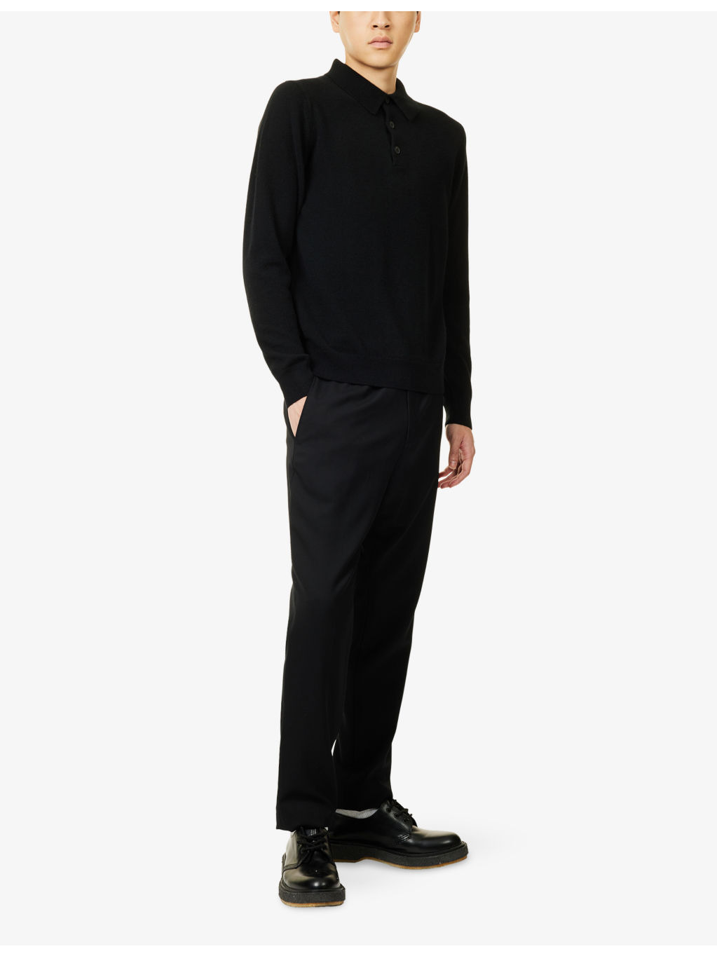 Long-Sleeve Cashmere Knitted Polo Shirt - 2