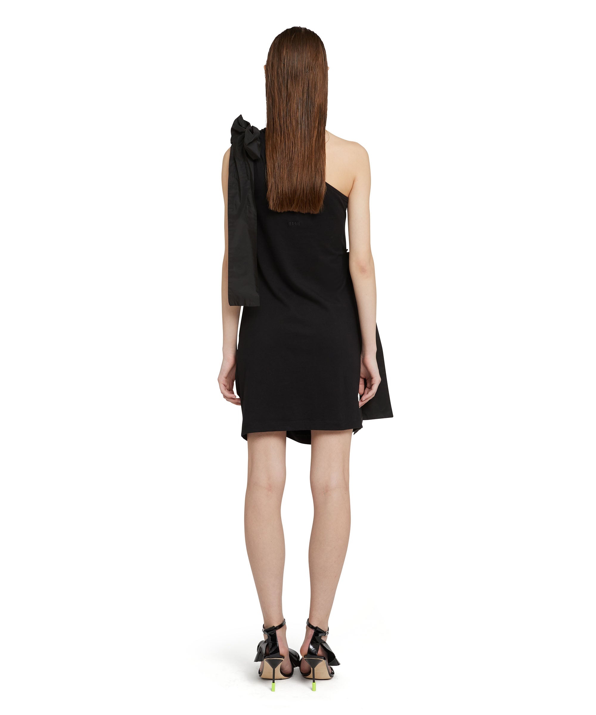 One-shoulder short dress in jersey with taffeta bows - 3
