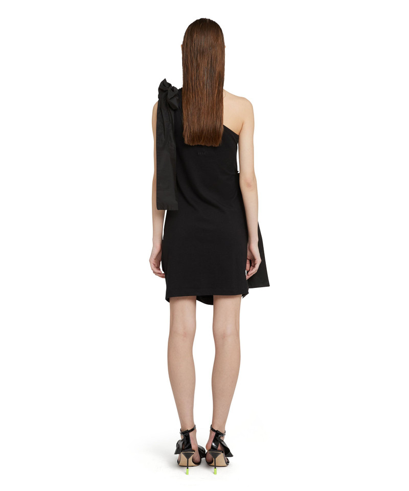 One-shoulder short dress in jersey with taffeta bows 3
