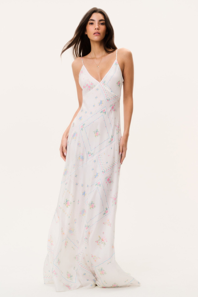 LoveShackFancy Castilla Silk Patchwork Maxi Dress outlook