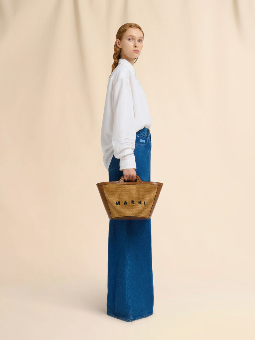 TROPICALIA SMALL BAG IN BROWN LEATHER AND RAFFIA - 2