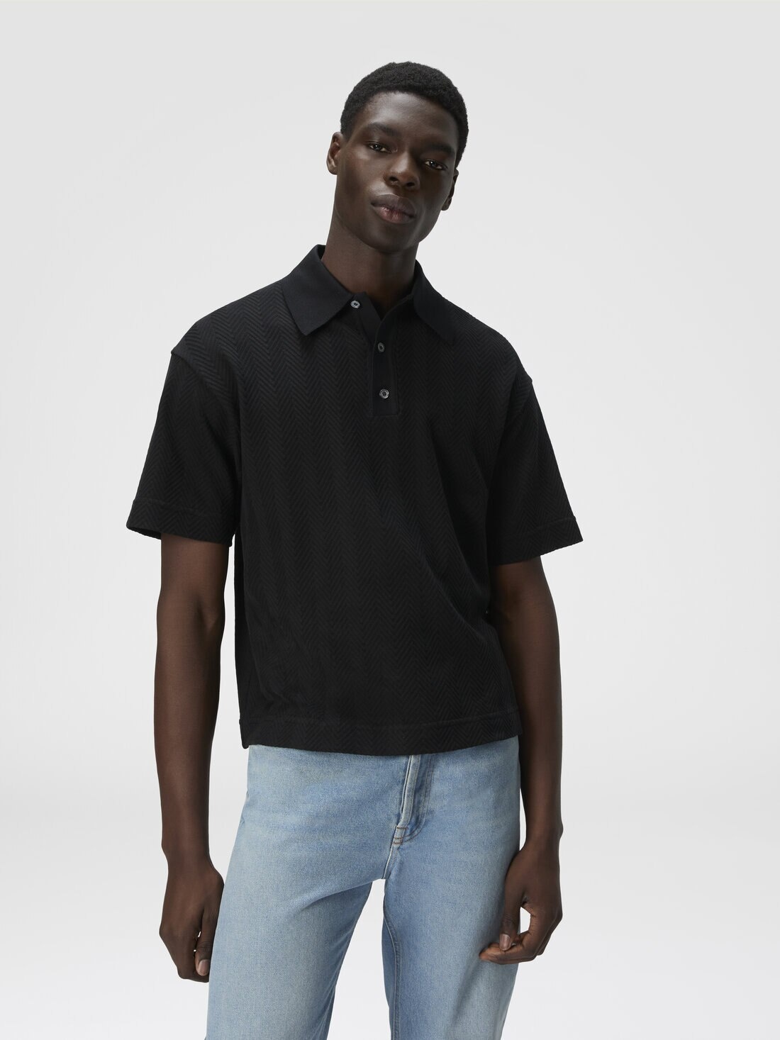 Cotton and viscose polo shirt with tone-on-tone zigzag - 4