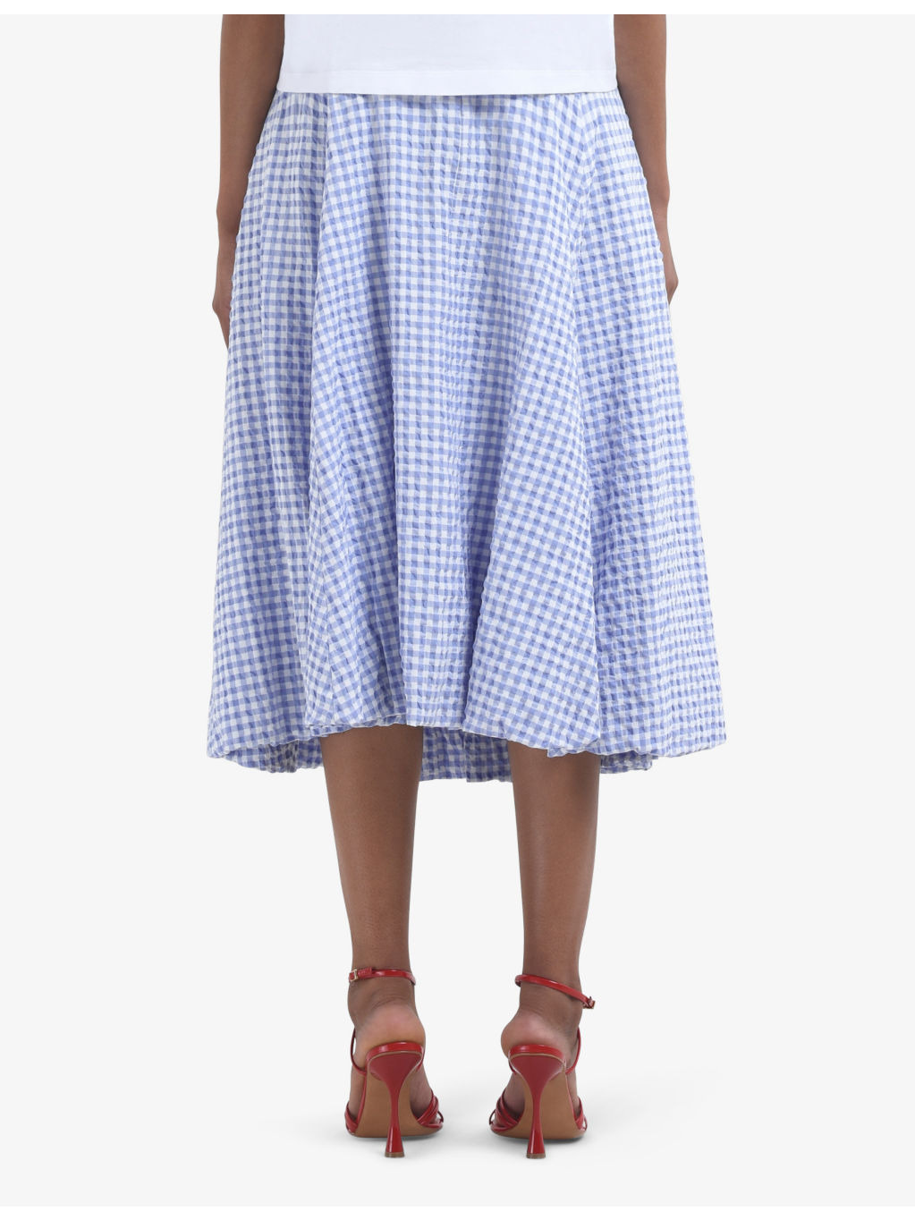 Seersucker checked-pattern woven midi skirt - 4