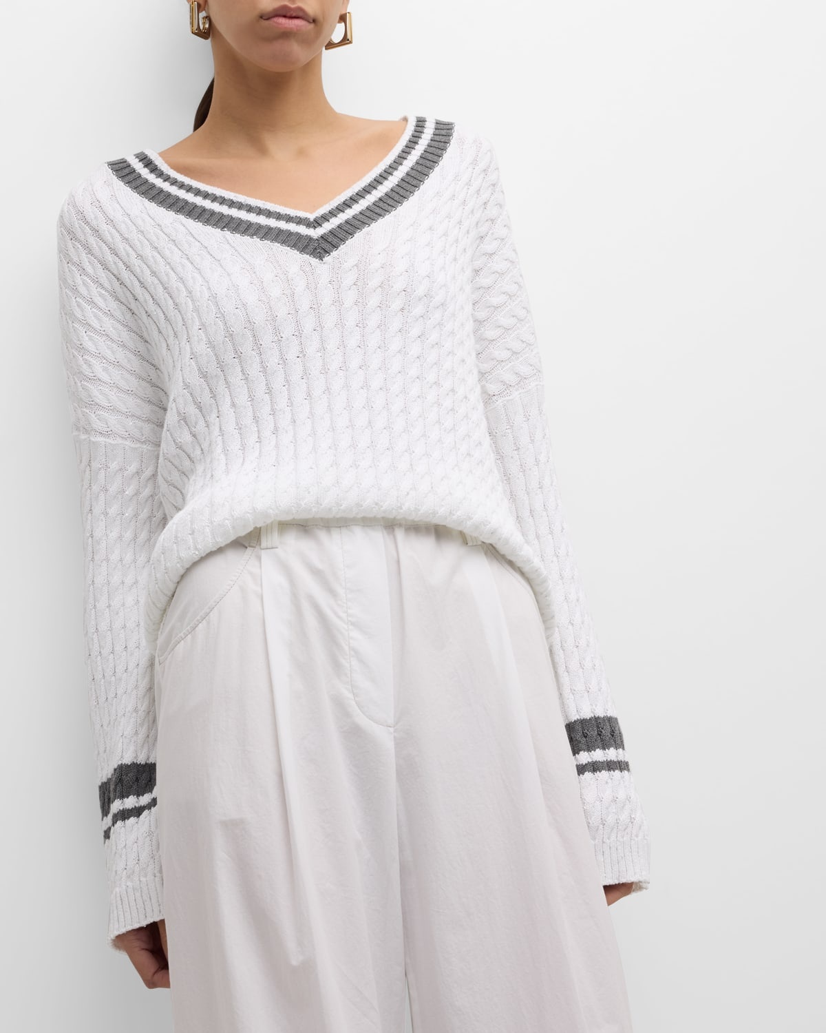 Tennis Stripe Diamante Cable-Knit Sweater - 7