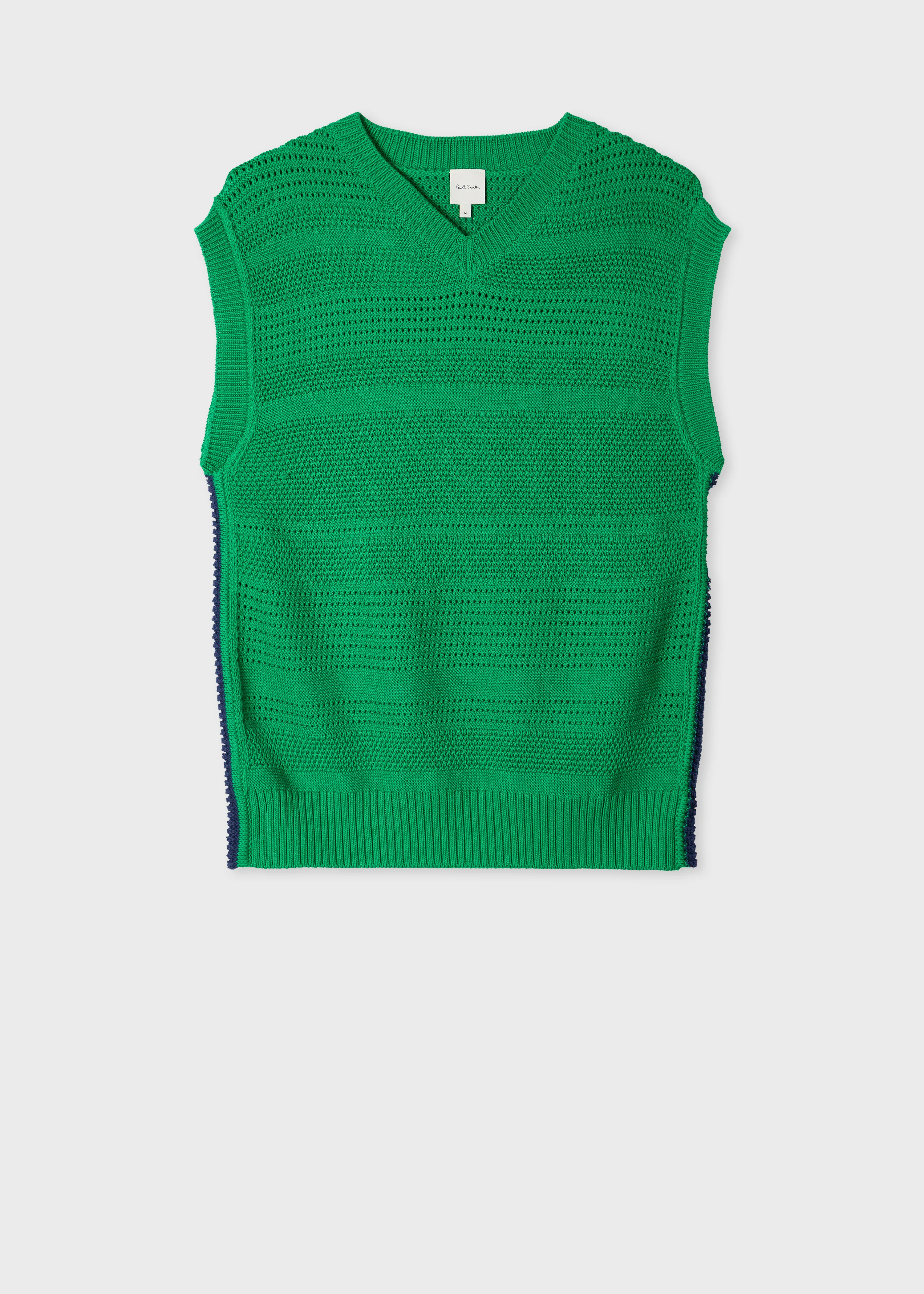 Green Textured Cotton Knitted Vest - 1