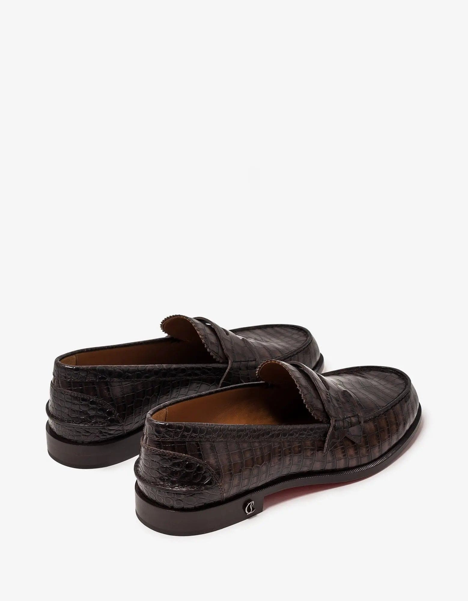 Christian Louboutin No Penny Mini-Croc Brown Loafers - 6